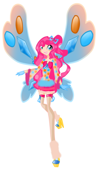 Size: 900x1478 | Tagged: safe, artist:bianca2012, derpibooru import, pinkie pie, fairy, human, equestria girls, boots, clothes, crossover, dress, fairy wings, gloves, hasbro, hasbro studios, high heel boots, high heels, humanized, lovix, rainbow s.r.l, shoes, winged humanization, wings, winter boots, winter outfit, winx club, winxified