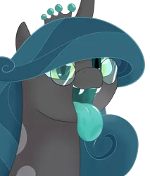 Size: 1700x2000 | Tagged: suggestive, artist:yannerino, derpibooru import, queen chrysalis, changeling, breath, cute, cutealis, drool, drool string, fangs, female, fetish, glasses, looking at you, maw, mawshot, open mouth, reversalis, solo, tongue out