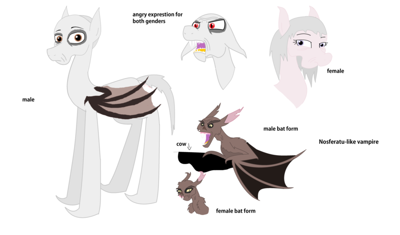 Size: 5480x3224 | Tagged: safe, artist:mr100dragon100, derpibooru import, bat, bat pony, pony, vampire, female, male, nosferatu, reference sheet