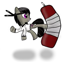 Size: 1024x875 | Tagged: safe, artist:traumgaenger, derpibooru import, octavia melody, pony, gi, headband, martial arts, sandbag