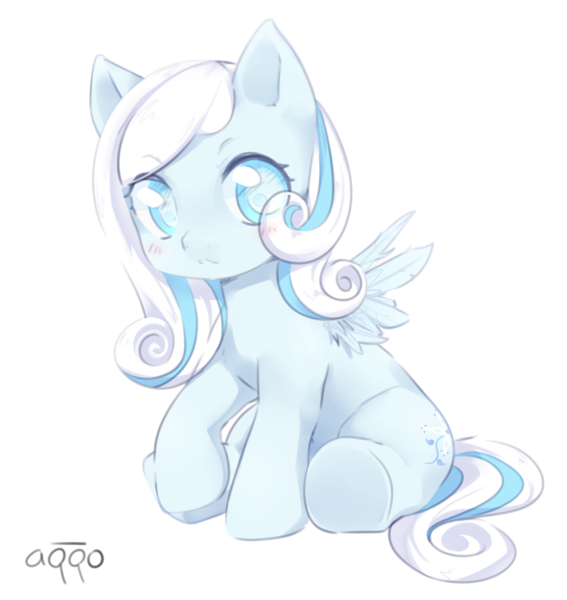 Size: 1068x1131 | Tagged: safe, artist:aquoquoo, derpibooru import, oc, oc:snowdrop, unofficial characters only, pegasus, pony, cute, eye clipping through hair, female, filly, simple background, sitting, snowbetes, solo, transparent background
