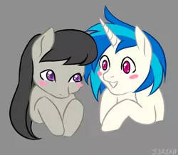 Size: 966x842 | Tagged: safe, artist:j3r1k0, derpibooru import, octavia melody, vinyl scratch, earth pony, pony, unicorn, blushing, cute, female, lesbian, mare, open mouth, scratchtavia, shipping