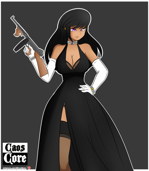 Size: 3500x4000 | Tagged: artist:caoscore, bracelet, breasts, busty octavia, chicago typewriter, choker, cleavage, clothes, derpibooru import, dress, drum magazine, evening dress, evening gloves, female, gloves, gun, human, humanized, jewelry, long gloves, m1921, mafia, mafia octavia, moderate dark skin, necklace, octavia melody, pearl necklace, safe, side slit, socks, solo, stockings, submachinegun, thigh highs, tommy gun, weapon