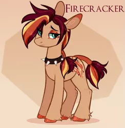 Size: 625x640 | Tagged: safe, artist:sararini, derpibooru import, oc, oc:firecracker, earth pony, pony, choker, female, mare, solo, spiked choker