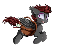 Size: 2950x2350 | Tagged: safe, artist:pridark, derpibooru import, oc, unofficial characters only, bat pony, pony, bag, bat pony oc, bat wings, commission, dollar sign, open mouth, robber, running, saddle bag, simple background, solo, thief, transparent background, wings