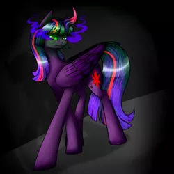 Size: 600x600 | Tagged: safe, artist:sinsays, derpibooru import, twilight sparkle, twilight sparkle (alicorn), alicorn, pony, ask corrupted twilight sparkle, color change, colored horn, corrupted, corrupted twilight sparkle, curved horn, dark, dark equestria, dark magic, dark queen, dark world, darkened coat, darkened hair, ear fluff, ethereal mane, female, horn, jagged horn, magic, possessed, queen twilight, solo, sombra empire, sombra eyes, sombra's horn, tumblr, twilight is anakin, tyrant sparkle