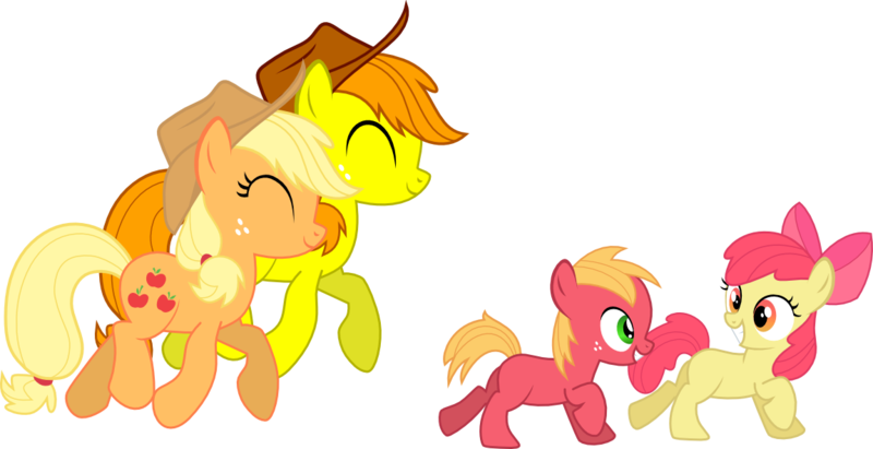 Size: 1151x592 | Tagged: safe, artist:chipmagnum, derpibooru import, apple bloom, applejack, big macintosh, oc, oc:applejuice, earth pony, pony, age regression, colt, colt big macintosh, hat, male, simple background, stallion, transparent background, vector, younger