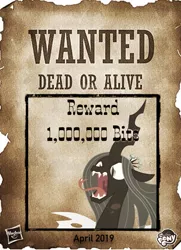 Size: 557x768 | Tagged: 1000 hours in keynote, bits, derpibooru import, fake, hasbro logo, my little pony logo, poster, queen chrysalis, safe, season 9, spoiler:s09, teaser, wanted poster