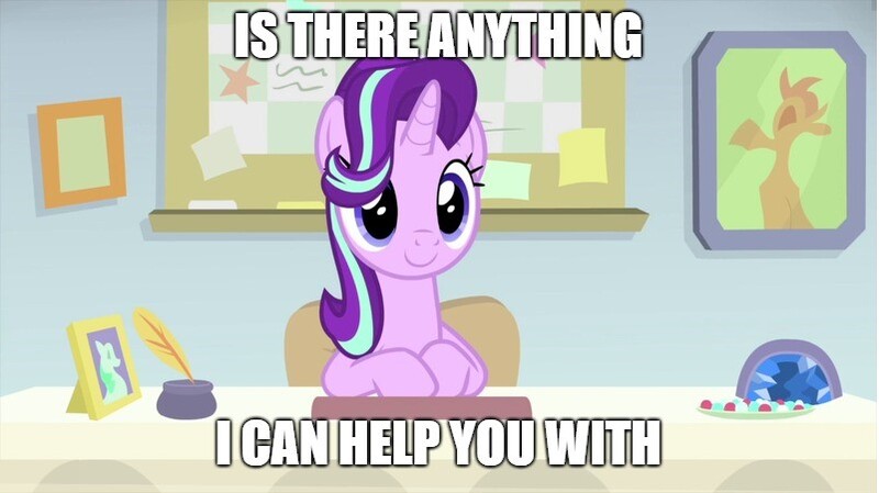 Size: 802x450 | Tagged: safe, derpibooru import, edit, edited screencap, screencap, starlight glimmer, pony, unicorn, starlight the hypnotist, spoiler:interseason shorts, bronybait, caption, cute, female, glimmerbetes, hair flip, hair over one eye, image macro, impact font, mare, sitting, smiling, text