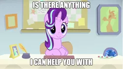 Size: 802x450 | Tagged: safe, derpibooru import, edit, edited screencap, screencap, starlight glimmer, pony, unicorn, starlight the hypnotist, spoiler:interseason shorts, bronybait, caption, cute, female, glimmerbetes, hair flip, hair over one eye, image macro, impact font, mare, sitting, smiling, text