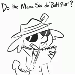 Size: 3000x3000 | Tagged: suggestive, artist:tjpones, derpibooru import, spike, dragon, pony, clothes, cropped, glasses, grayscale, hat, male, monochrome, simple background, solo, white background