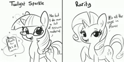 Size: 4096x2048 | Tagged: suggestive, artist:tjpones, derpibooru import, part of a set, coco pommel, rarity, twilight sparkle, twilight sparkle (alicorn), alicorn, pony, unicorn, coco is an anal slut, dialogue, female, implied coco pommel, looking at you, mare, monochrome, open mouth, raised hoof