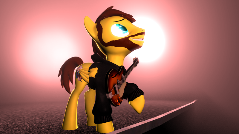 Size: 1280x720 | Tagged: safe, artist:sky chaser, derpibooru import, oc, oc:sky chaser, unofficial characters only, pony, 3d, beard, clothes, facial hair, guitar, hoodie, male, musical instrument, solo, source filmmaker, stallion