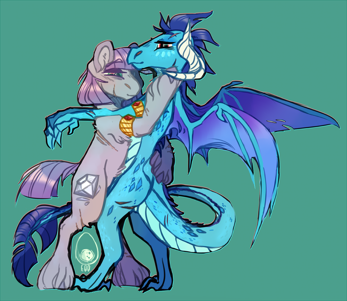 Size: 1500x1302 | Tagged: safe, artist:eqq_scremble, derpibooru import, maud pie, princess ember, dragon, earth pony, pony, eqqverse, bracelet, crack shipping, dancing, female, headcanon, headcanon in the description, jewelry, lesbian, maudember, on hind legs, scar, shipping, simple background, stupid sexy maud pie, stupid sexy princess ember, unshorn fetlocks