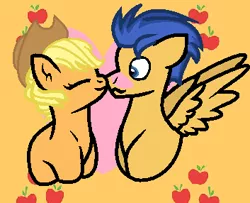 Size: 353x286 | Tagged: safe, artist:xxbronziemoonytxx, derpibooru import, applejack, flash sentry, pony, female, flashjack, male, shipping, straight