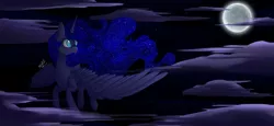 Size: 3040x1398 | Tagged: safe, artist:miiv12, derpibooru import, princess luna, alicorn, pony, female, mare, moon, night, solo