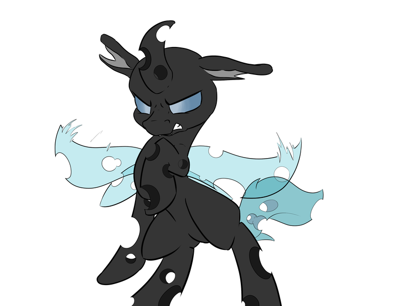 Size: 3200x2400 | Tagged: angry, artist:lurker, changeling, derpibooru import, drone, fierce, holes, horn, insect, rearing, safe, wings