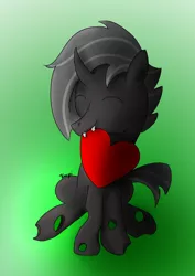 Size: 1240x1754 | Tagged: artist:kacpi, changeling, changeling oc, derpibooru import, heart, oc, oc:625, safe, sitting, smiling, unofficial characters only