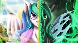 Size: 4800x2700 | Tagged: artist:countessmrose, derpibooru import, disguise, disguised changeling, female, princess celestia, queen chrysalis, safe, solo