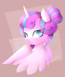 Size: 892x1064 | Tagged: safe, artist:colinetheneko, derpibooru import, princess flurry heart, alicorn, pony, alternate hairstyle, bust, colored pupils, cute, eye clipping through hair, female, flurrybetes, hair bun, heart, older, older flurry heart, portrait, solo
