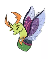 Size: 474x578 | Tagged: artist:sarathebunny, bust, changedling, changeling, cute, derpibooru import, eyes closed, king thorax, male, portrait, safe, simple background, solo, thorabetes, thorax, white background