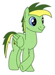 Size: 997x1368 | Tagged: safe, artist:didgereethebrony, derpibooru import, oc, oc:didgeree, unofficial characters only, pegasus, pony, blue eyes, colored lineart, crossed hooves, folded wings, green coat, male, reupload, simple background, smiling, solo, spiky mane, spiky tail, stallion, standing, transparent background, two toned mane, two toned tail, updated, updated design, vector, wings