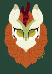 Size: 1684x2382 | Tagged: artist:darkestsunset, autumn blaze, derpibooru import, female, green background, head only, kirin, no pupils, safe, simple background, solo, sounds of silence