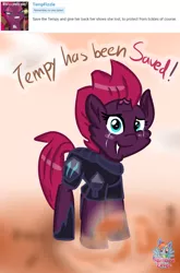 Size: 786x1188 | Tagged: safe, artist:rainbow eevee, derpibooru import, tempest shadow, pony, cliff, comments, crying, desert, dust, happy, joy, saved, smiling, solo, tempy