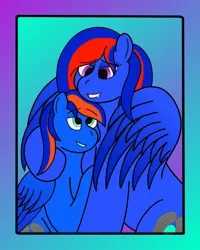 Size: 6088x7592 | Tagged: safe, artist:northern-frost, derpibooru import, oc, oc:glory solaris, oc:morrowin solaris, pegasus, pony, absurd resolution, female, hug, looking at each other, male, smiling, twins