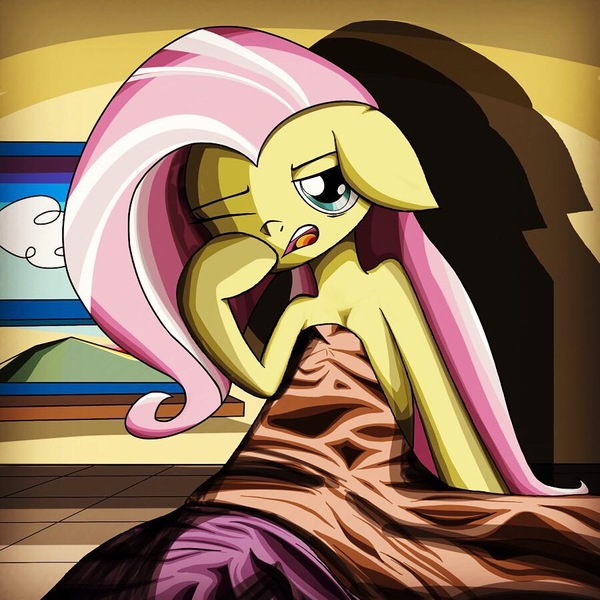 Size: 900x900 | Tagged: safe, artist:cosmotic1214, derpibooru import, fluttershy, pony, morning, morning ponies, solo, wake up