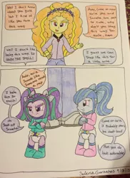 Size: 2030x2783 | Tagged: safe, artist:crystal2riolu, derpibooru import, adagio dazzle, aria blaze, sonata dusk, equestria girls, age regression, ariabetes, babies, baby, comic, cute, diaper, grammar error, mamadagio, misspelling, sonatabetes, the dazzlings, traditional art