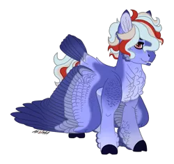 Size: 3333x3128 | Tagged: alternate hair color, alternate hairstyle, alternate universe, alternate version, alternative color, bird, cloven hooves, derpibooru import, fangs, feather, fur, oc, oc:hellfire, red eyes, safe, simple background, solo, transparent background, unofficial characters only