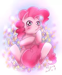 Size: 1000x1200 | Tagged: safe, artist:roya, derpibooru import, pinkie pie, earth pony, pony, blushing, cute, diapinkes, female, looking at you, mare, solo