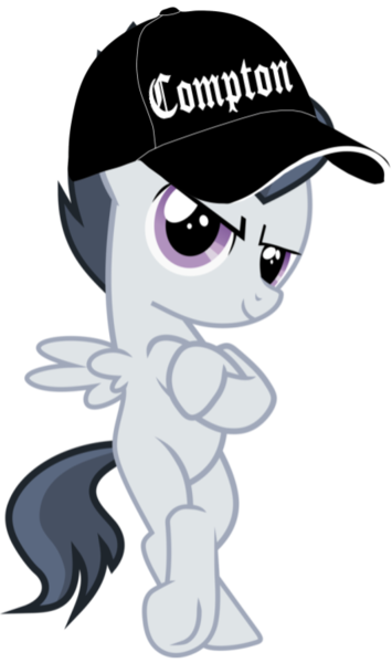 Size: 455x768 | Tagged: safe, artist:frownfactory, artist:jawsandgumballfan24, derpibooru import, edit, vector edit, rumble, pegasus, pony, bipedal, colt, compton, foal, hat, male, simple background, solo, straight outta compton, transparent background, vector