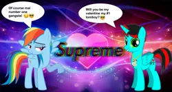 Size: 1682x910 | Tagged: safe, artist:jawsandgumballfan24, derpibooru import, rainbow dash, oc, oc:jawsandgumballfan24, alicorn, pegasus, pony, abstract background, alicorn oc, female, horn, male, shipping, trying too hard, wings