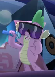 Size: 328x460 | Tagged: claws, cropped, derpibooru import, dragon, glasses, male, mc spike, microphone, my little pony: the movie, safe, screencap, smiling, spike