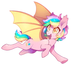 Size: 941x849 | Tagged: safe, artist:tsurime, derpibooru import, oc, oc:paper stars, unofficial characters only, bat pony, pony, amputee, bandage, bat pony oc, bat wings, cute, cute little fangs, ear fluff, fangs, flying, missing limb, open mouth, simple background, solo, transparent background, wings