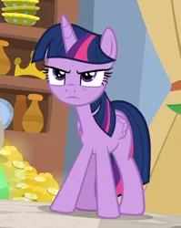 Size: 708x891 | Tagged: safe, derpibooru import, screencap, twilight sparkle, twilight sparkle (alicorn), alicorn, pony, friendship university, confident, cropped, female, narrowed eyes, twilight is not amused, unamused