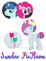 Size: 400x538 | Tagged: safe, artist:sunflowervvibe, derpibooru import, party favor, pinkie pie, oc, oc:sundae pieflavor, pony, unicorn, bow, deviantart watermark, female, hair bow, male, obtrusive watermark, offspring, parent:party favor, parent:pinkie pie, parents:partypie, partypie, shipping, straight, watermark