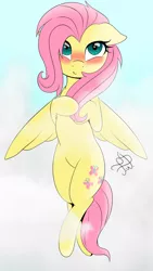 Size: 1080x1920 | Tagged: safe, artist:francis.w, derpibooru import, fluttershy, pegasus, pony, base used, blushing, cute, female, flying, hooves to the chest, mare, shyabetes, smiling, solo, spread wings, wings