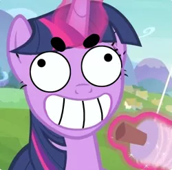 Size: 765x752 | Tagged: safe, derpibooru import, edit, edited screencap, editor:wenni, screencap, twilight sparkle, twilight sparkle (alicorn), alicorn, pony, starlight the hypnotist, spoiler:interseason shorts, calarts, faic, meme, solo, thin-line style, wat