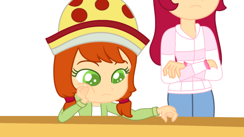 Size: 1600x900 | Tagged: safe, artist:toybonnie54320, artist:yaya54320, derpibooru import, edit, equestria girls, apple dumplin, base used, bored, clothes, crossover, equestria girls style, equestria girls-ified, hat, strawberry shortcake, strawberry shortcake (character), sweater