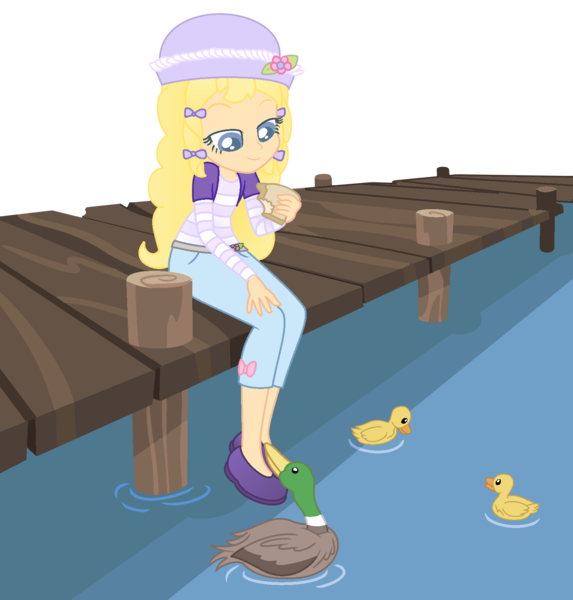 Size: 1600x1675 | Tagged: safe, artist:toybonnie54320, artist:yaya54320, derpibooru import, edit, bird, duck, equestria girls, angel cake (strawberry shortcake), base used, clothes, crossover, duckling, equestria girls style, equestria girls-ified, hat, pier, shoes, simple background, strawberry shortcake, transparent background, water