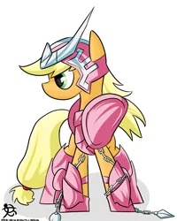 Size: 3149x3937 | Tagged: safe, artist:ruiont, derpibooru import, applejack, earth pony, pony, andromeda shun, armor, female, high res, hooves, mare, saint seiya, simple background, solo, white background