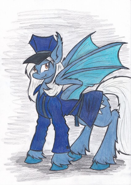 Size: 2464x3480 | Tagged: safe, artist:zubias, derpibooru import, oc, oc:casablanca lily, bat pony, pony, clothes, female, mare, solo, traditional art