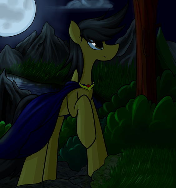 Size: 5150x5482 | Tagged: safe, artist:ruiont, derpibooru import, oc, unofficial characters only, earth pony, pony, absurd resolution, cloak, clothes, full moon, hooves, male, moon, night, raised hoof, solo, stallion, tree