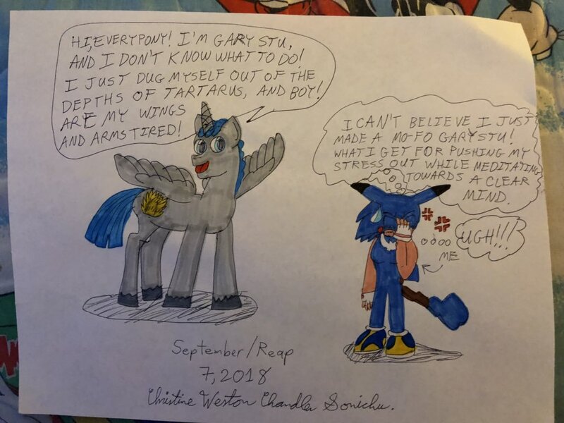 Size: 1024x768 | Tagged: safe, artist:chris chan, derpibooru import, oc, oc:gary stu, pony, chris chan, chris chan sonichu, gary stu, image, jpeg, mary sue, sonic the hedgehog, sonic the hedgehog (series), sonichu, traditional art