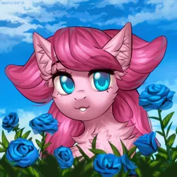 Size: 1200x1200 | Tagged: safe, artist:margony, derpibooru import, oc, oc:holivi, unofficial characters only, pony, commission, female, flower, gift art, mare, smiling, solo