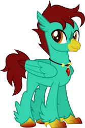 Size: 6400x9592 | Tagged: safe, artist:parclytaxel, derpibooru import, oc, oc:steel heart, unofficial characters only, classical hippogriff, hippogriff, absurd resolution, colored wings, colored wingtips, hippogriff oc, jewelry, male, necklace, simple background, solo, .svg available, transparent background, vector, wings, wip