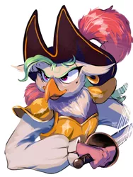 Size: 960x1280 | Tagged: safe, artist:crazy-bc, derpibooru import, captain celaeno, anthro, parrot pirates, my little pony: the movie, armor, armpits, beauty mark, bust, ear piercing, earring, female, hat, jewelry, piercing, pirate, pirate hat, simple background, solo, sword, weapon, white background